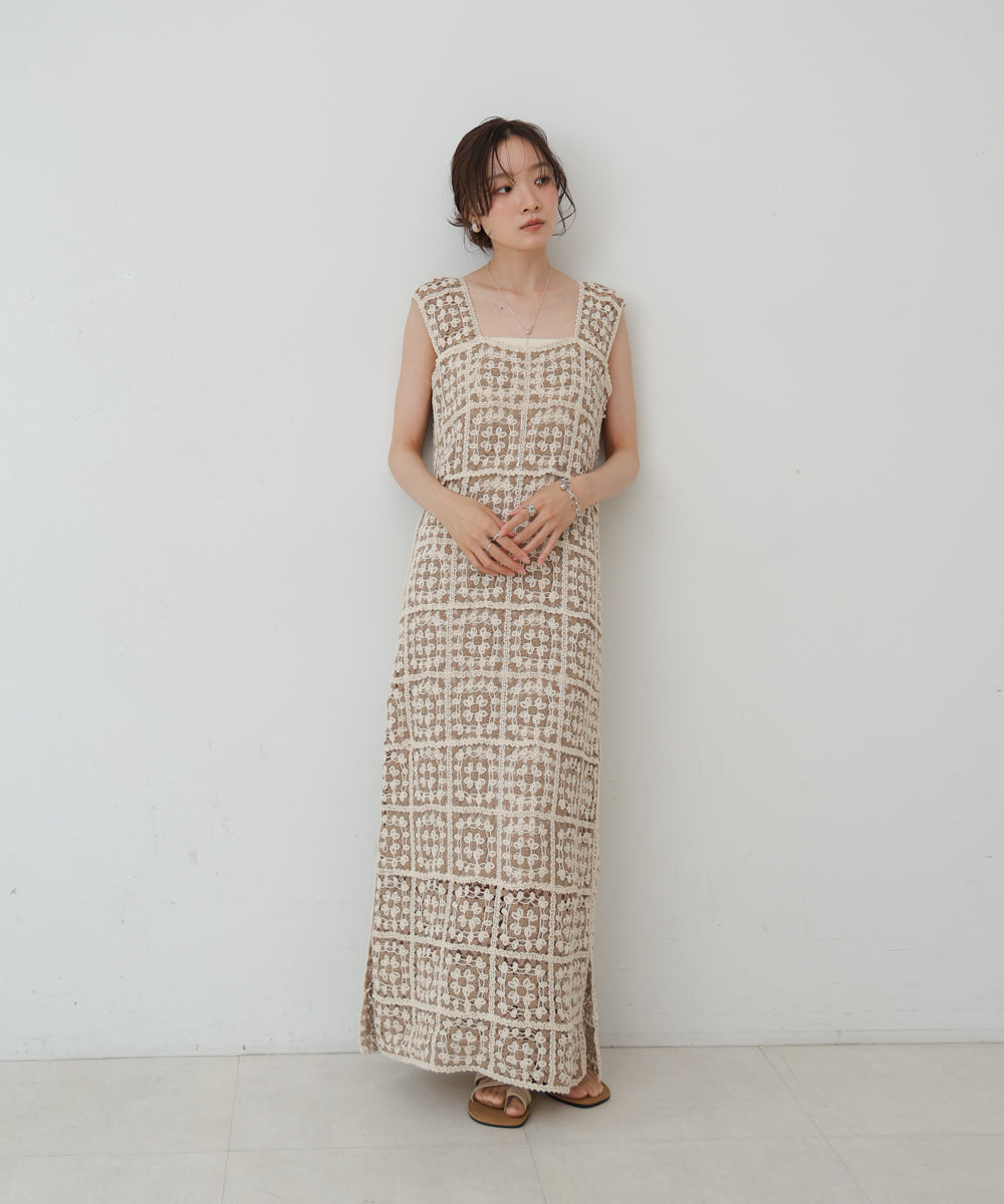 【XS~M 低身長向けサイズあり】クロシェロングワンピース