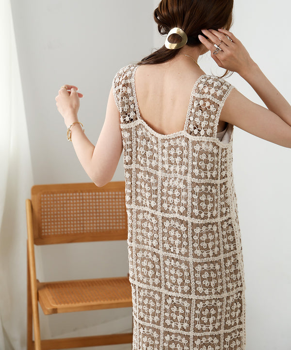 【XS~M 低身長向けサイズあり】クロシェロングワンピース