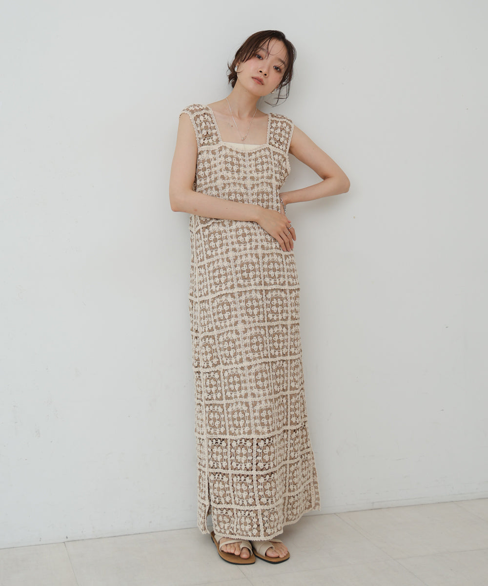 【XS~M 低身長向けサイズあり】クロシェロングワンピース