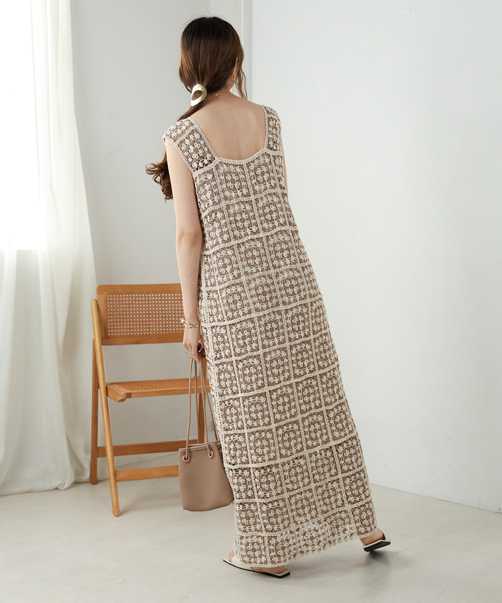 【XS~M 低身長向けサイズあり】クロシェロングワンピース