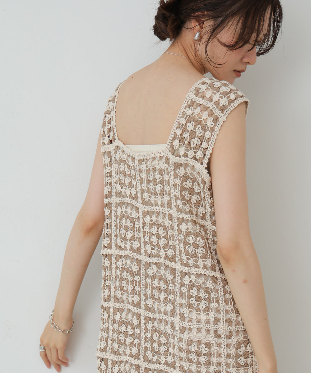 【XS~M 低身長向けサイズあり】クロシェロングワンピース