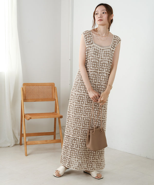 【XS~M 低身長向けサイズあり】クロシェロングワンピース