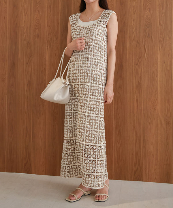 【XS~M 低身長向けサイズあり】クロシェロングワンピース