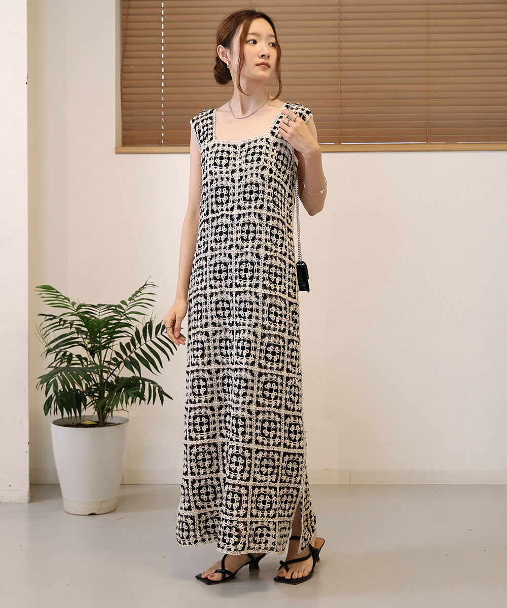 【XS~M 低身長向けサイズあり】クロシェロングワンピース