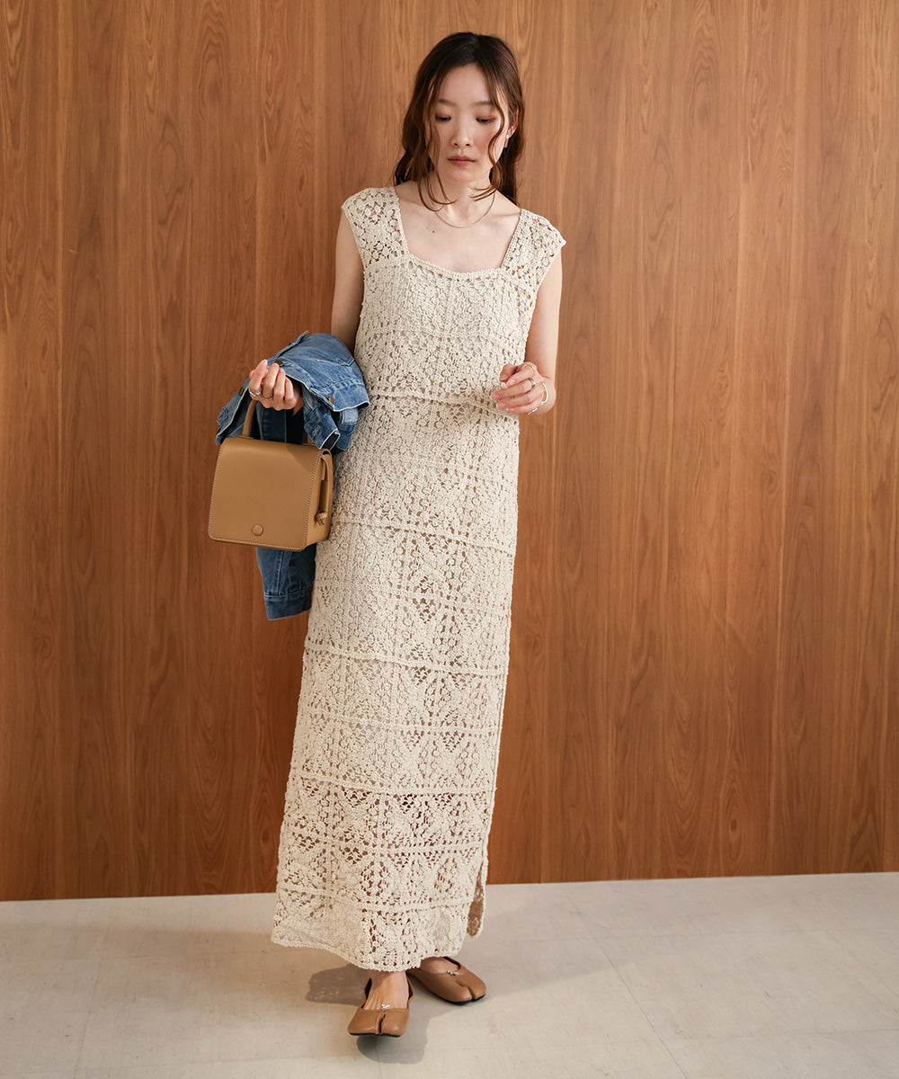 【XS~M 低身長向けサイズあり】クロシェロングワンピース