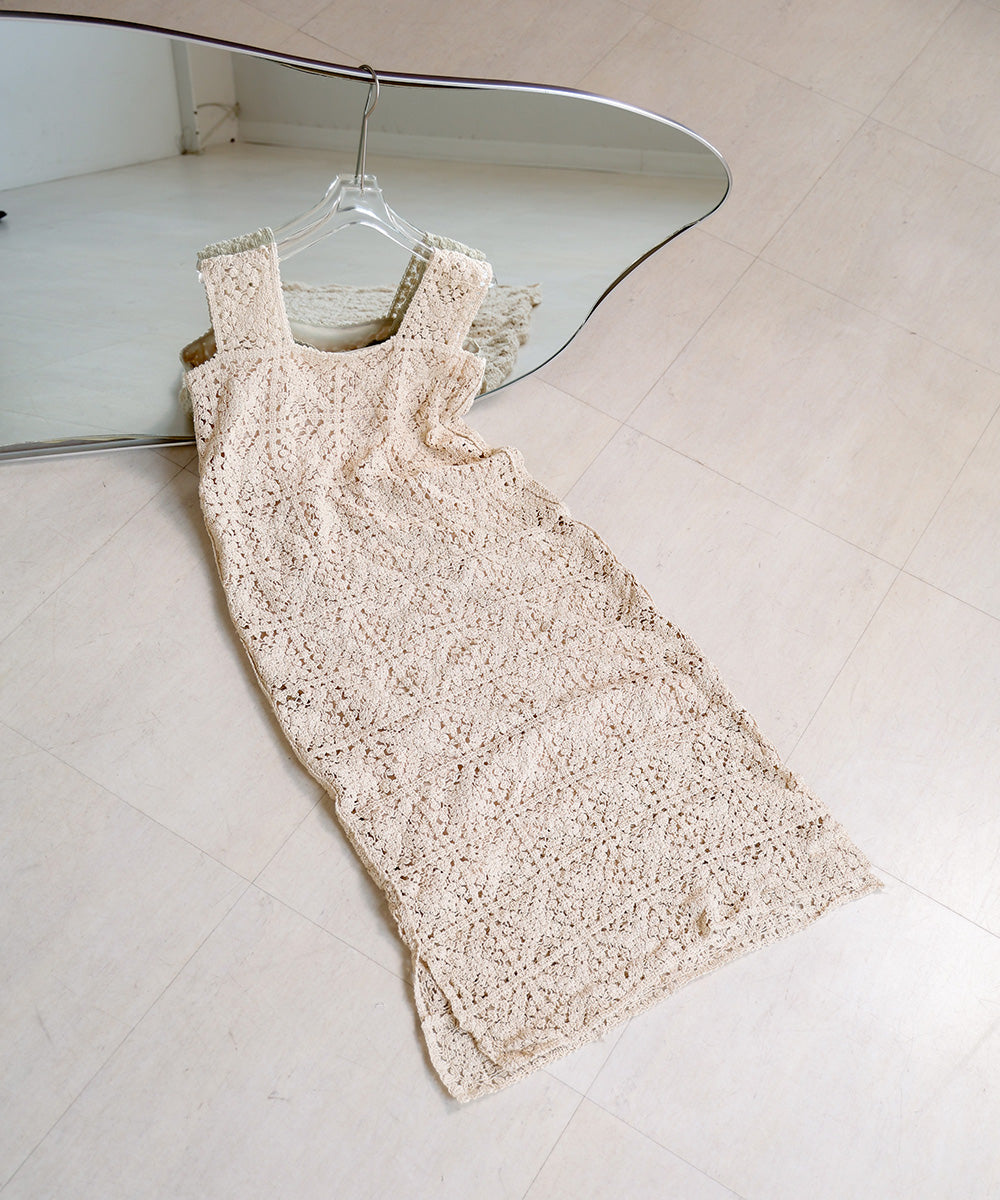 【XS~M 低身長向けサイズあり】クロシェロングワンピース