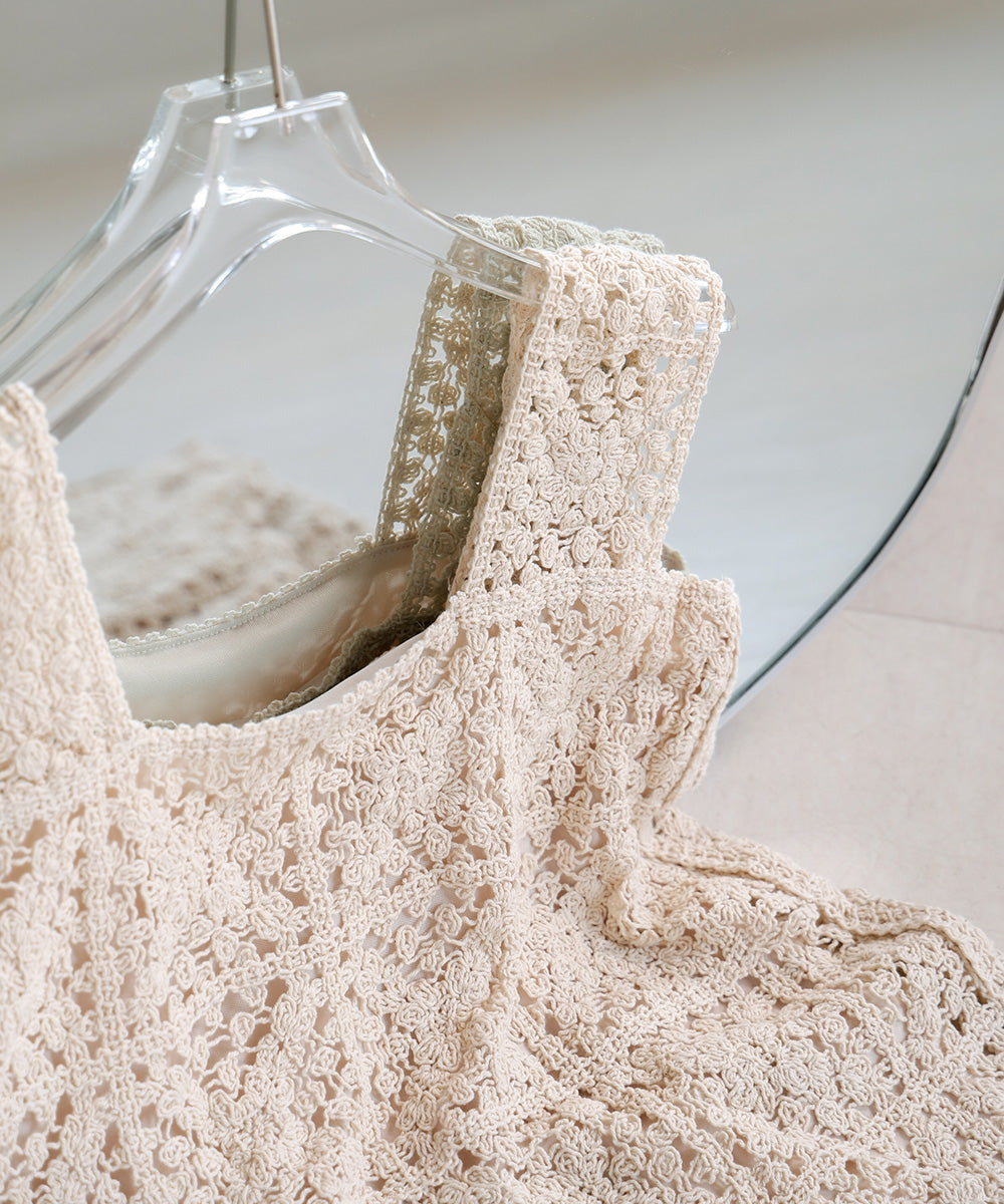 【XS~M 低身長向けサイズあり】クロシェロングワンピース