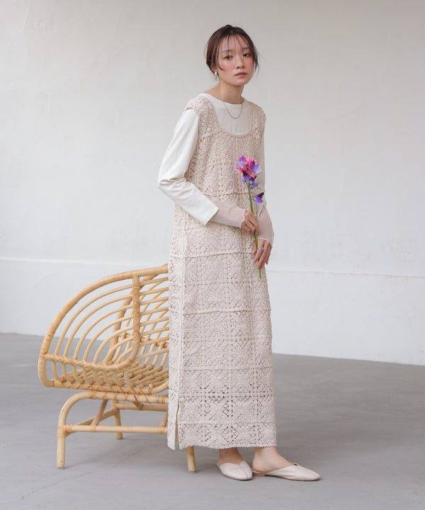 【XS~M 低身長向けサイズあり】クロシェロングワンピース