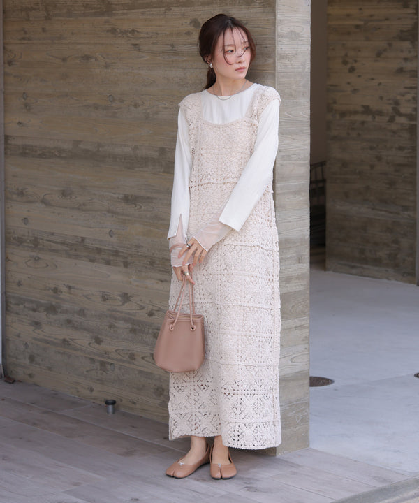 【XS~M 低身長向けサイズあり】クロシェロングワンピース