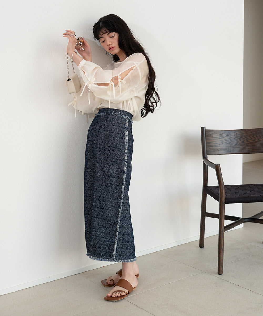 SLEEVE RIBBON SHEER BLOUSE