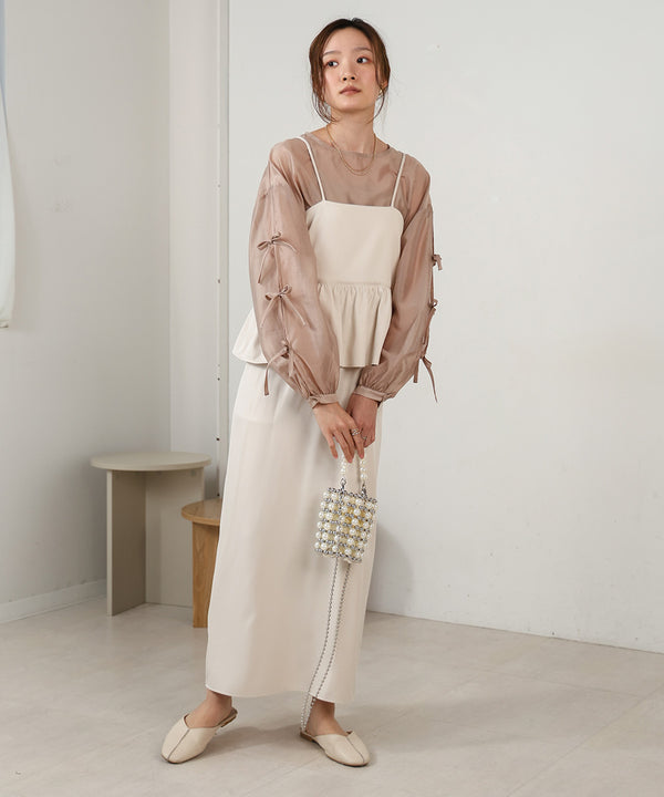 SLEEVE RIBBON SHEER BLOUSE