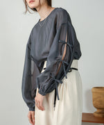 SLEEVE RIBBON SHEER BLOUSE