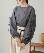 SLEEVE RIBBON SHEER BLOUSE