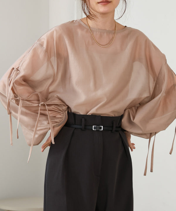 SLEEVE RIBBON SHEER BLOUSE