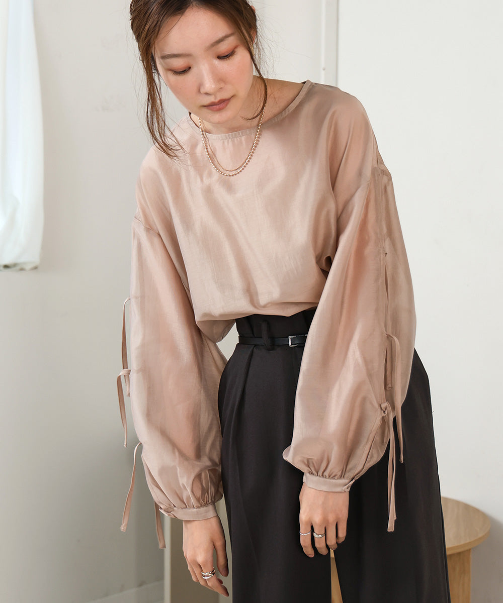 SLEEVE RIBBON SHEER BLOUSE