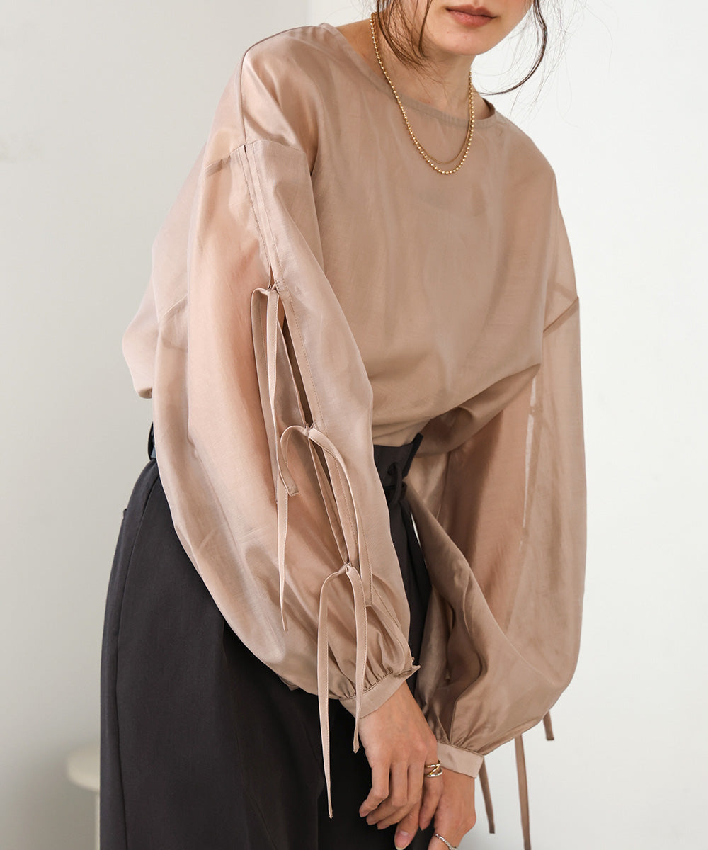 SLEEVE RIBBON SHEER BLOUSE