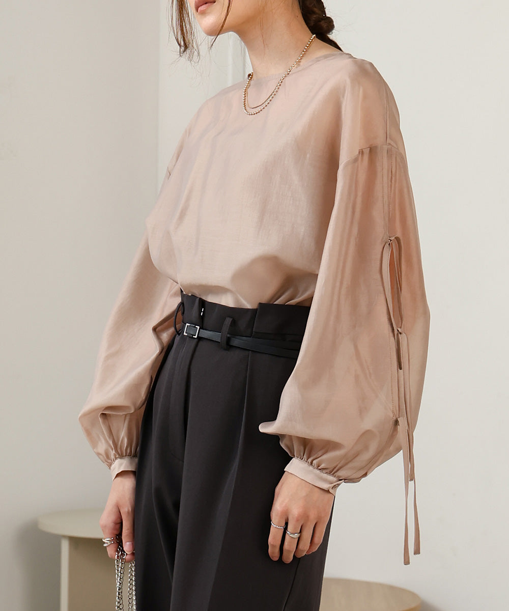 SLEEVE RIBBON SHEER BLOUSE