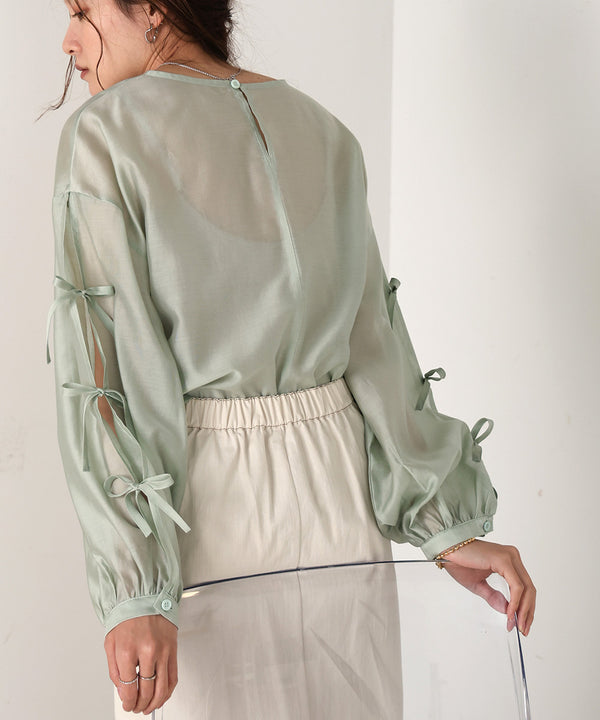 SLEEVE RIBBON SHEER BLOUSE