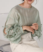 SLEEVE RIBBON SHEER BLOUSE