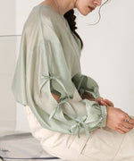 SLEEVE RIBBON SHEER BLOUSE
