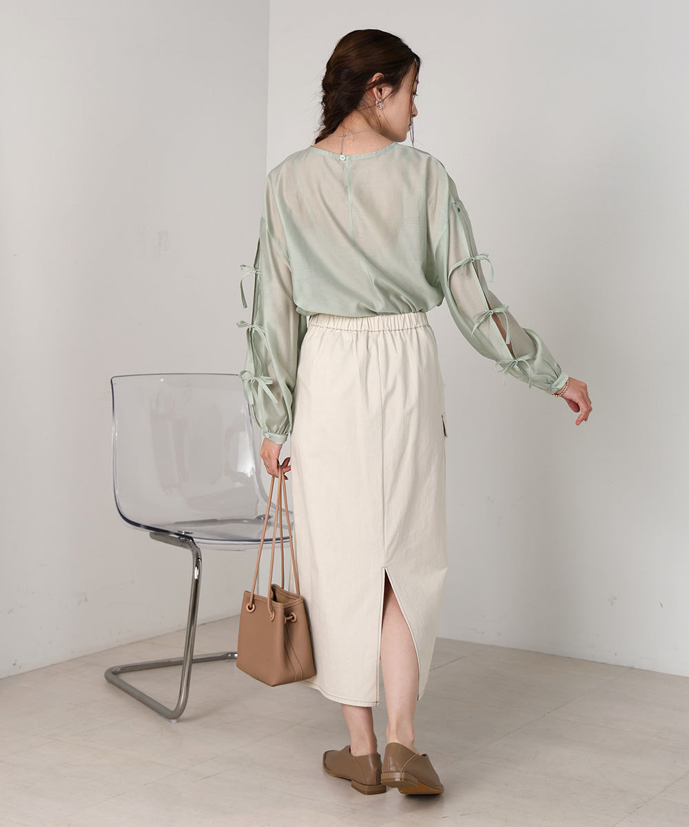 SLEEVE RIBBON SHEER BLOUSE