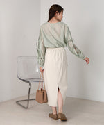 SLEEVE RIBBON SHEER BLOUSE