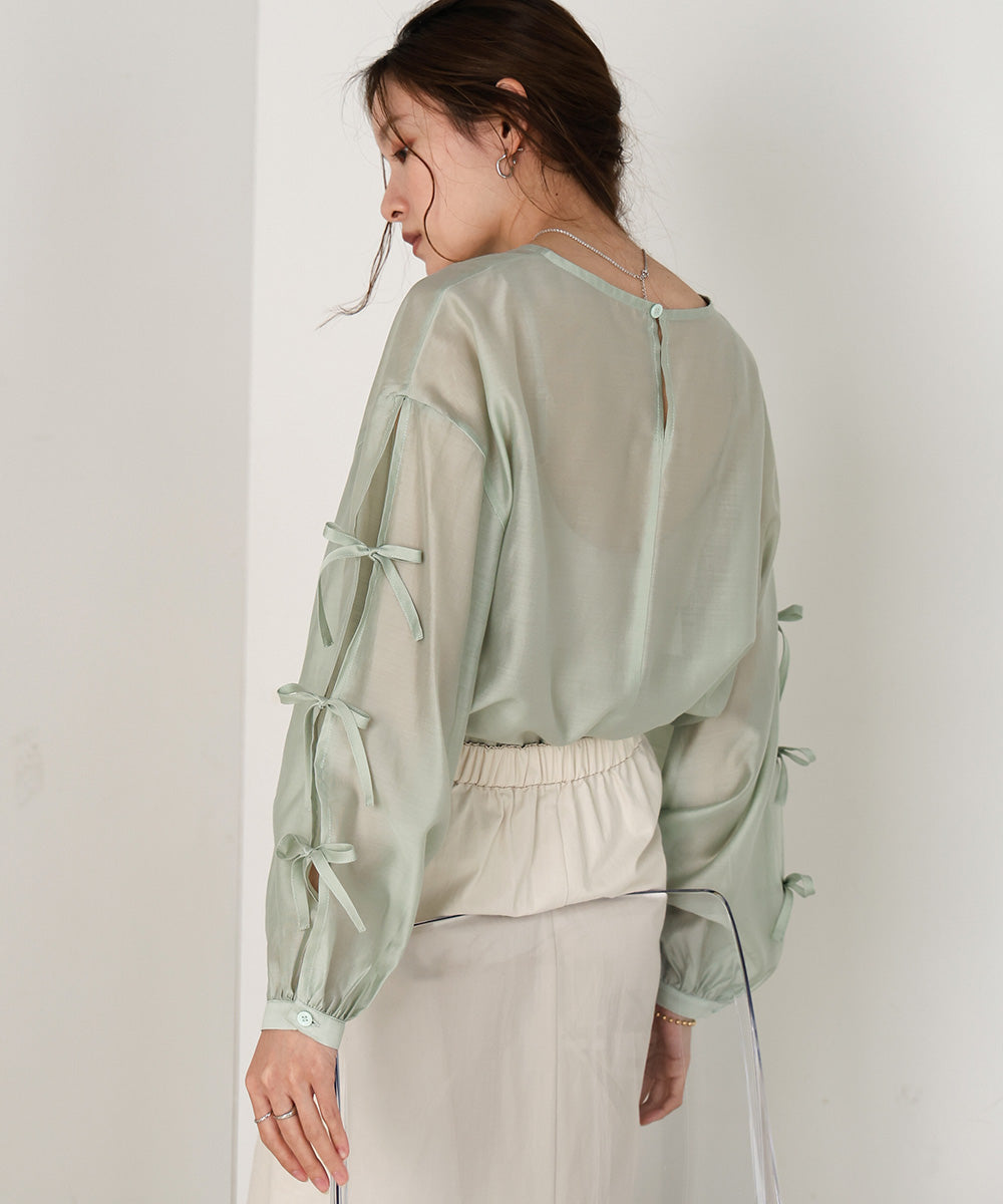 SLEEVE RIBBON SHEER BLOUSE