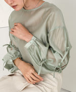SLEEVE RIBBON SHEER BLOUSE