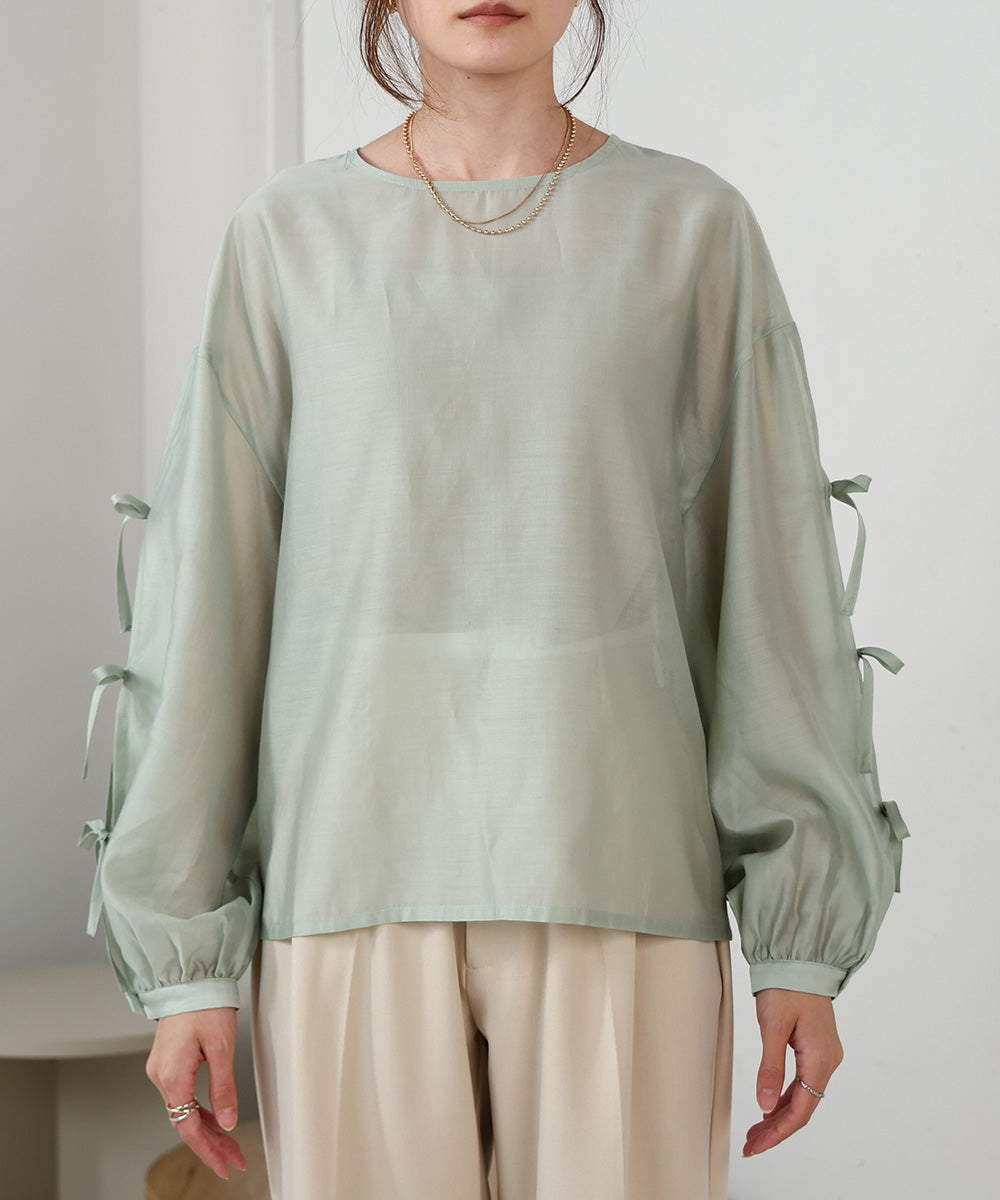SLEEVE RIBBON SHEER BLOUSE