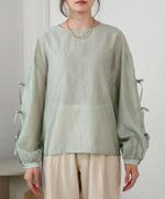 SLEEVE RIBBON SHEER BLOUSE