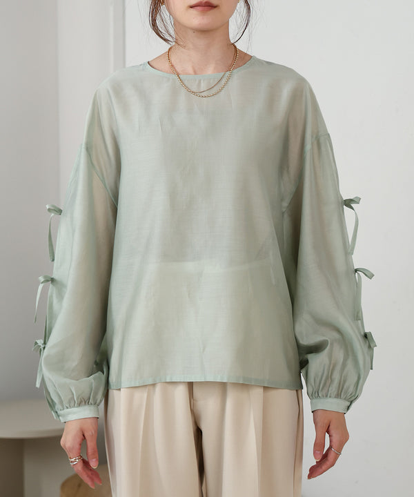 SLEEVE RIBBON SHEER BLOUSE