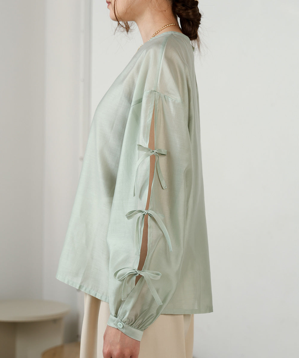 SLEEVE RIBBON SHEER BLOUSE