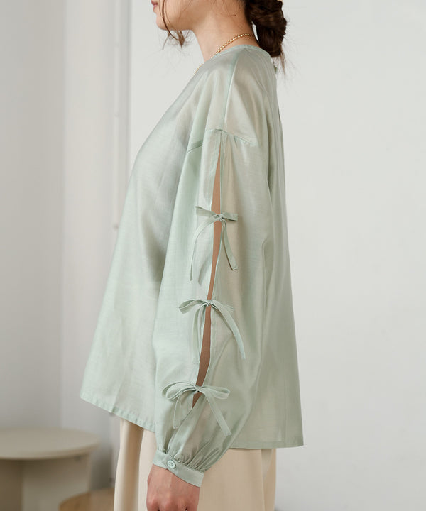 SLEEVE RIBBON SHEER BLOUSE