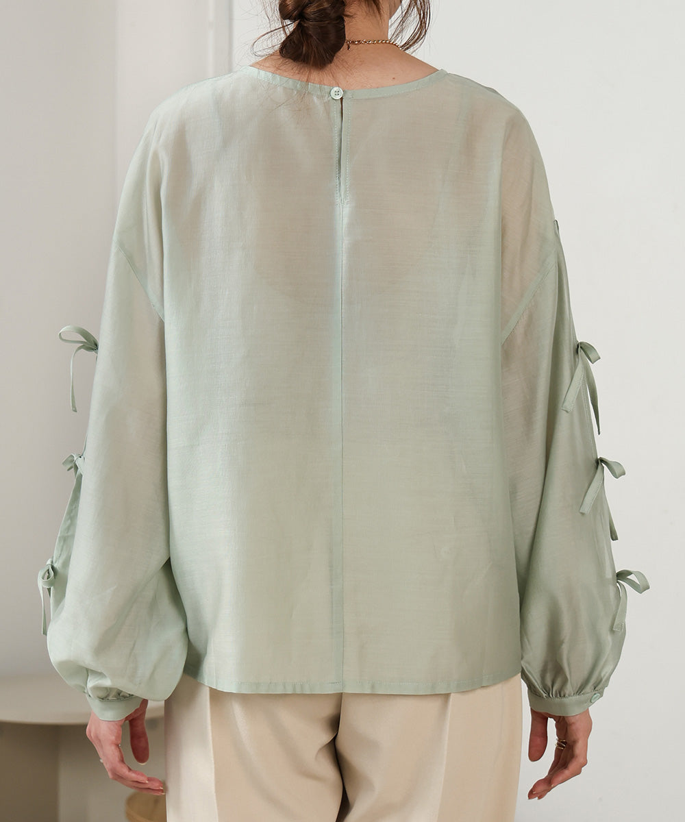 SLEEVE RIBBON SHEER BLOUSE