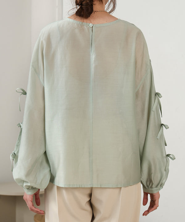 SLEEVE RIBBON SHEER BLOUSE