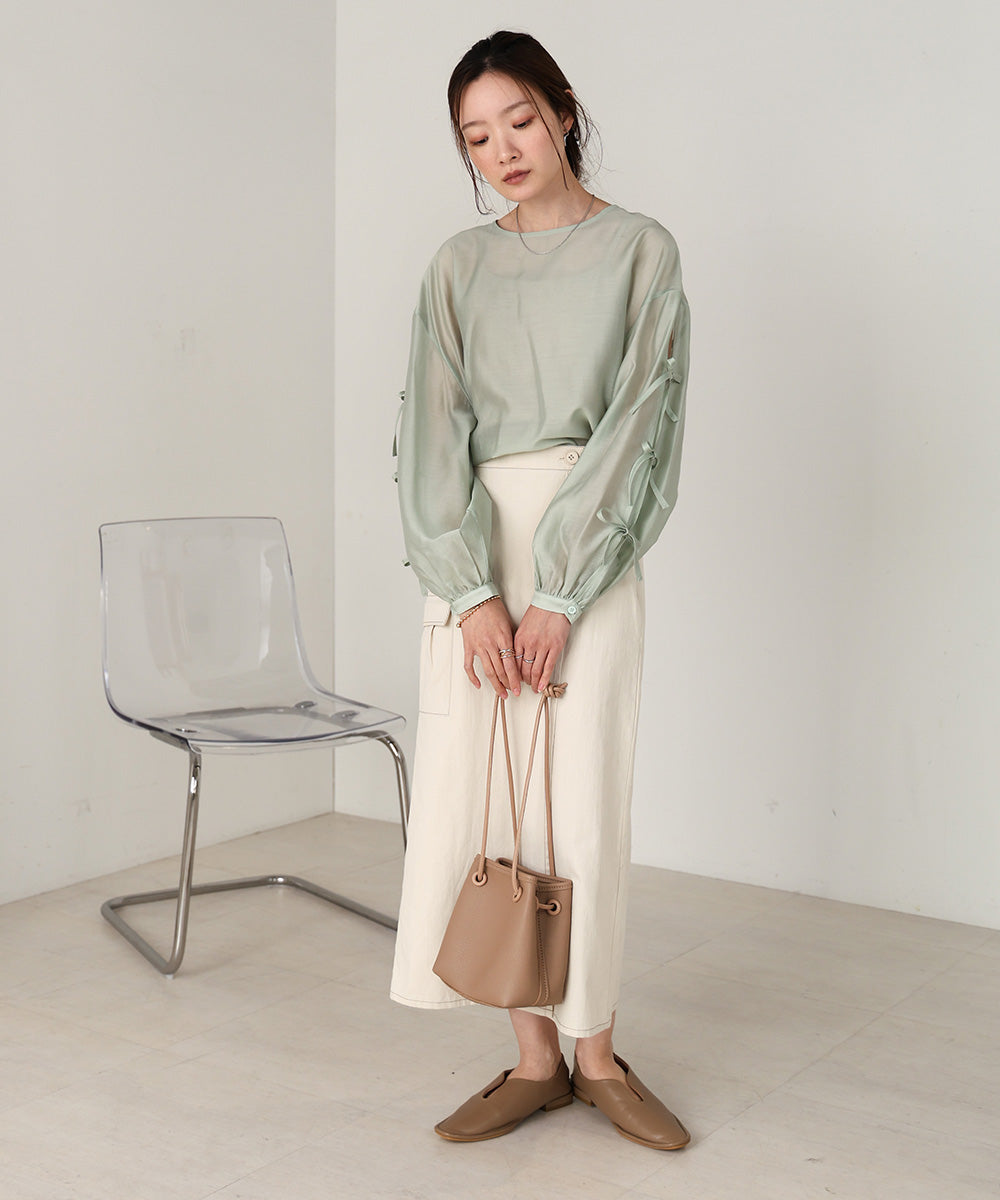 SLEEVE RIBBON SHEER BLOUSE