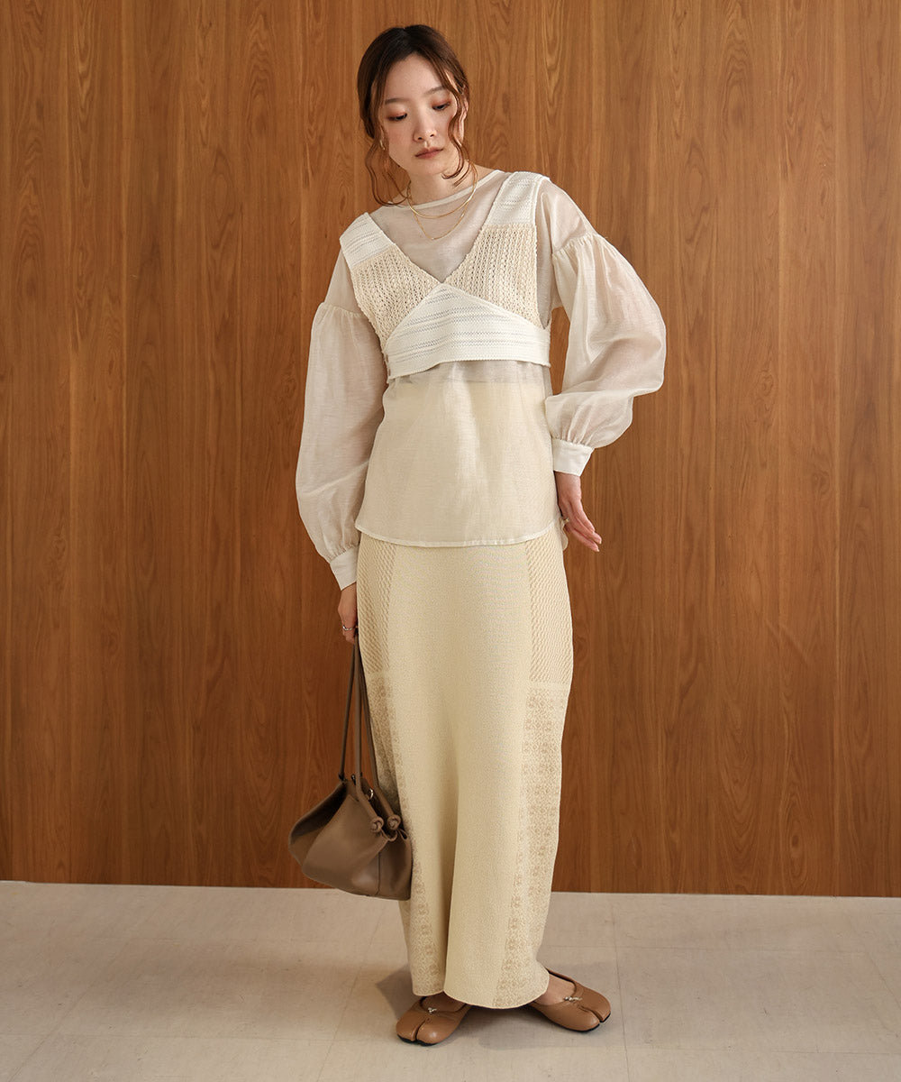 直営店に限定 ○nao×Bab○CROCHET BUSTIER BLOUSE 2WAY SET シャツ+ブラウス(長袖+七分)