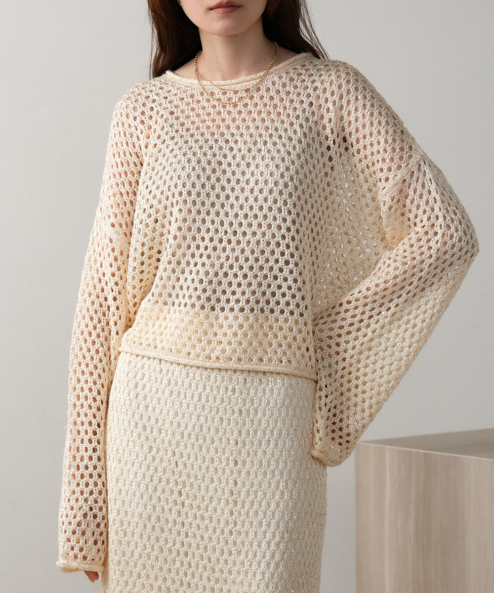 スパンコールメッシュニット