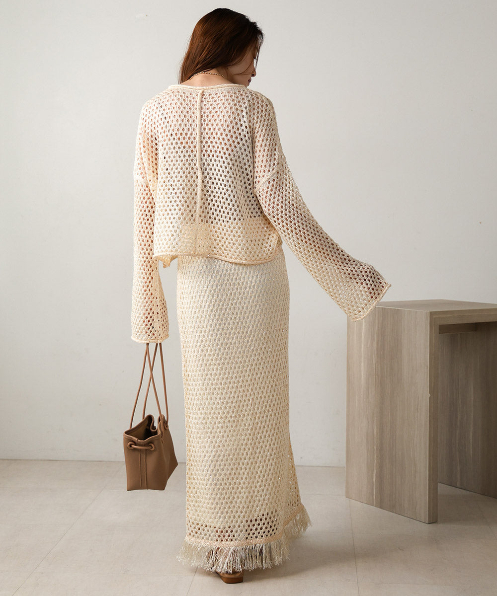 スパンコールメッシュニット