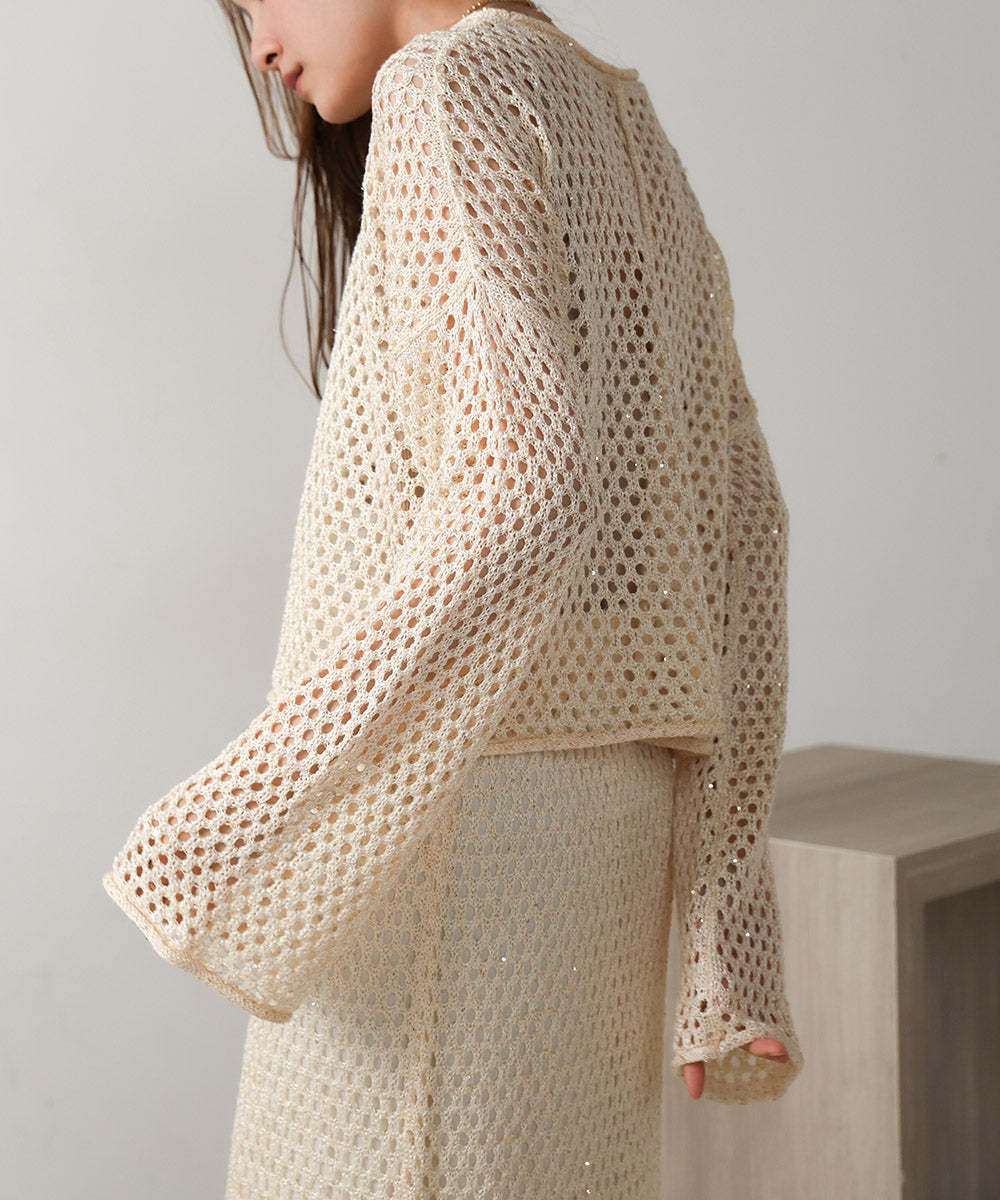 スパンコールメッシュニット