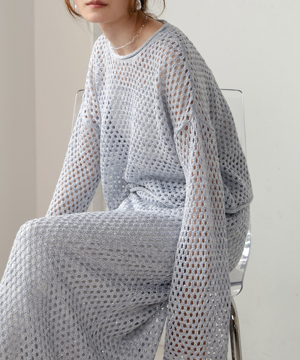 スパンコールメッシュニット