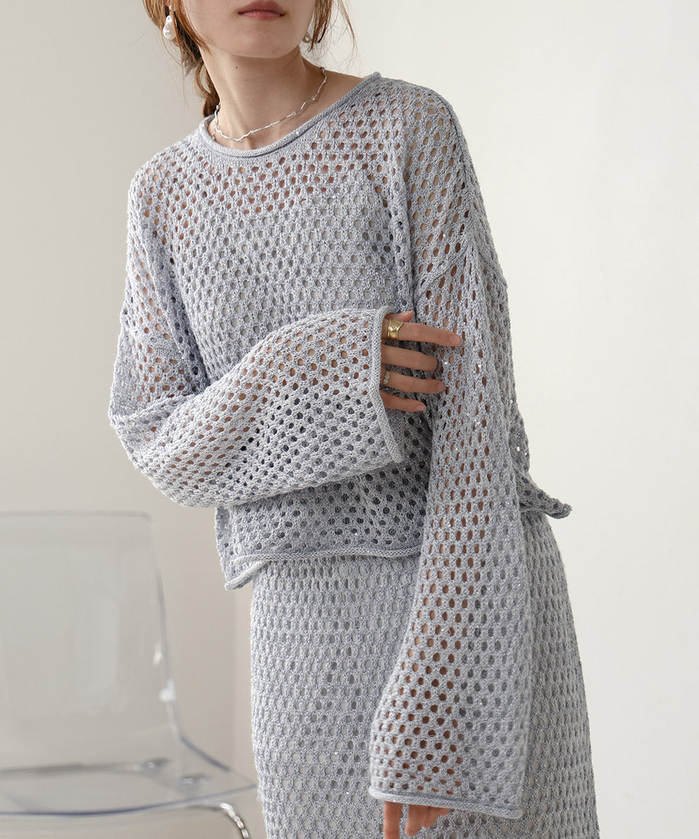 スパンコールメッシュニット