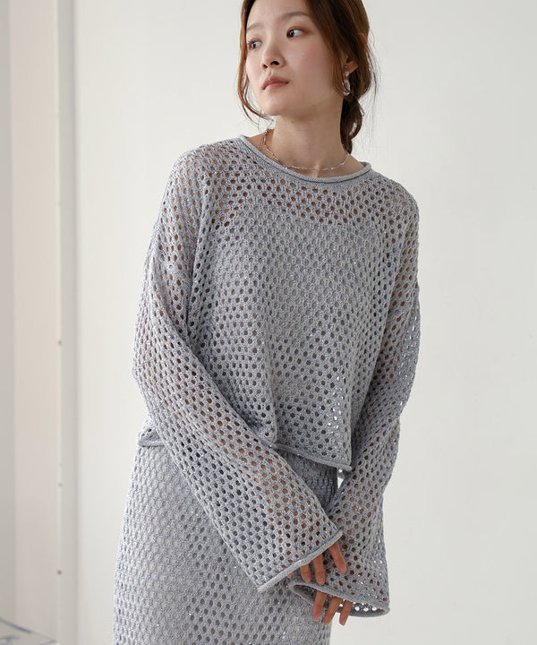 スパンコールメッシュニット