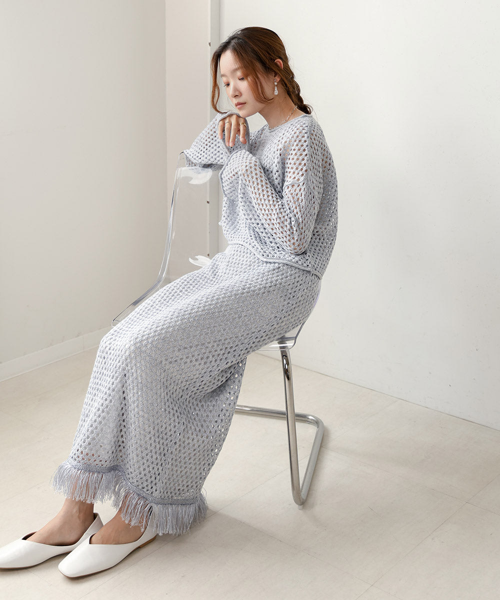 スパンコールメッシュニット