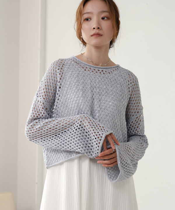 スパンコールメッシュニット