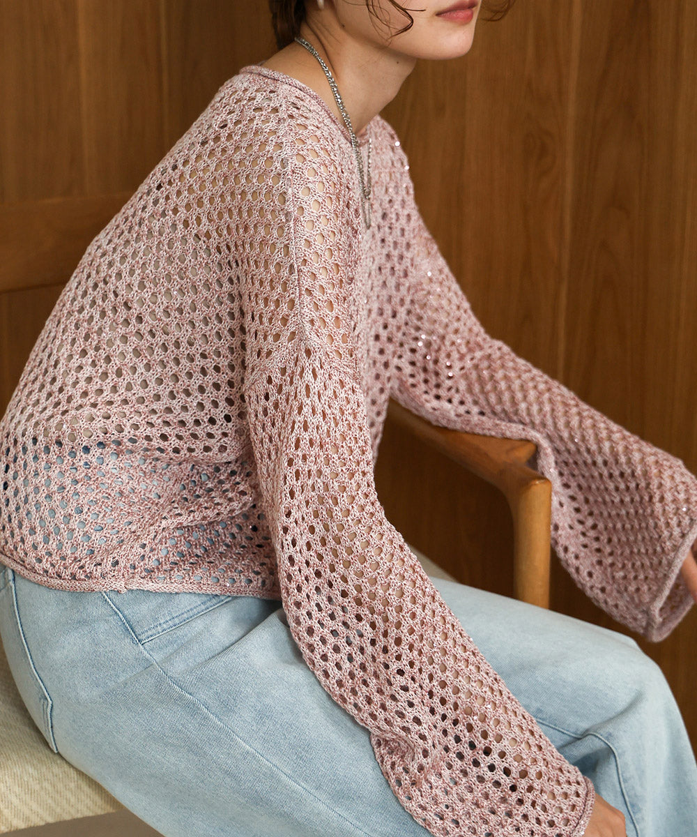 スパンコールメッシュニット