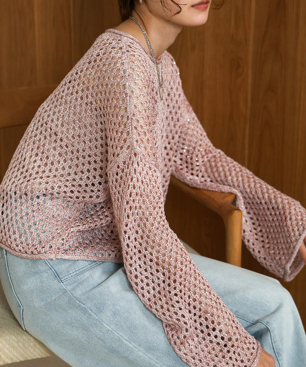 スパンコールメッシュニット