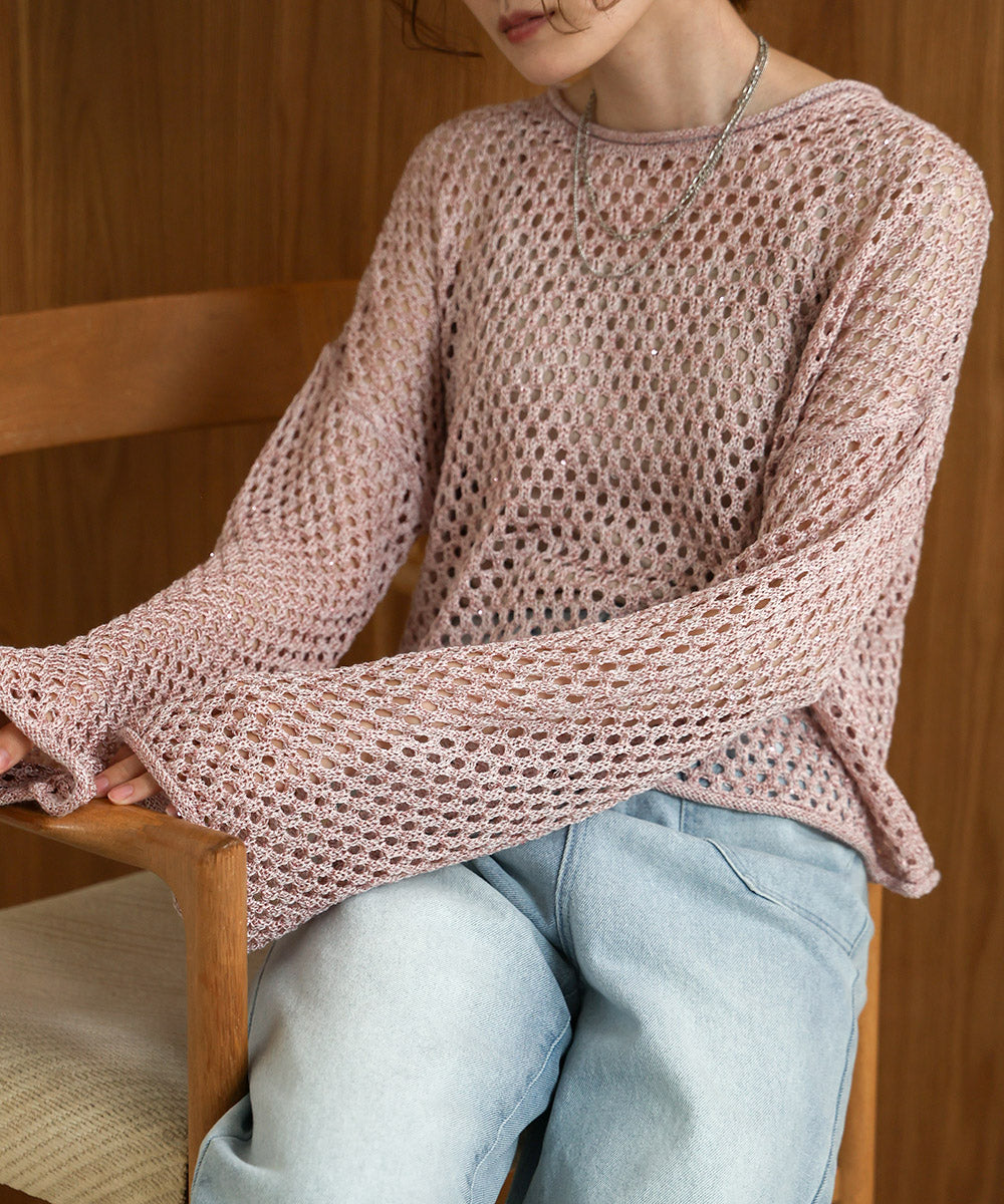 スパンコールメッシュニット