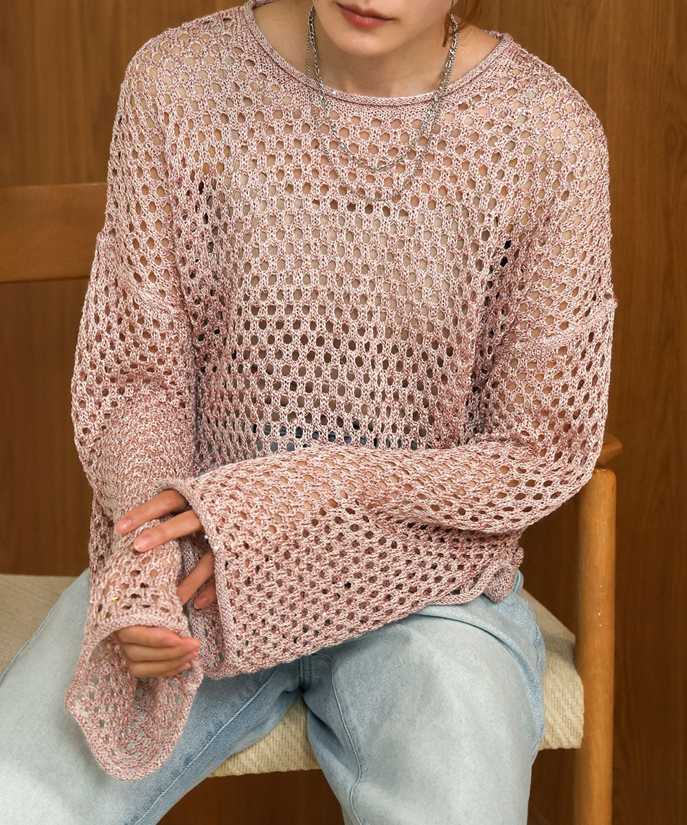 スパンコールメッシュニット