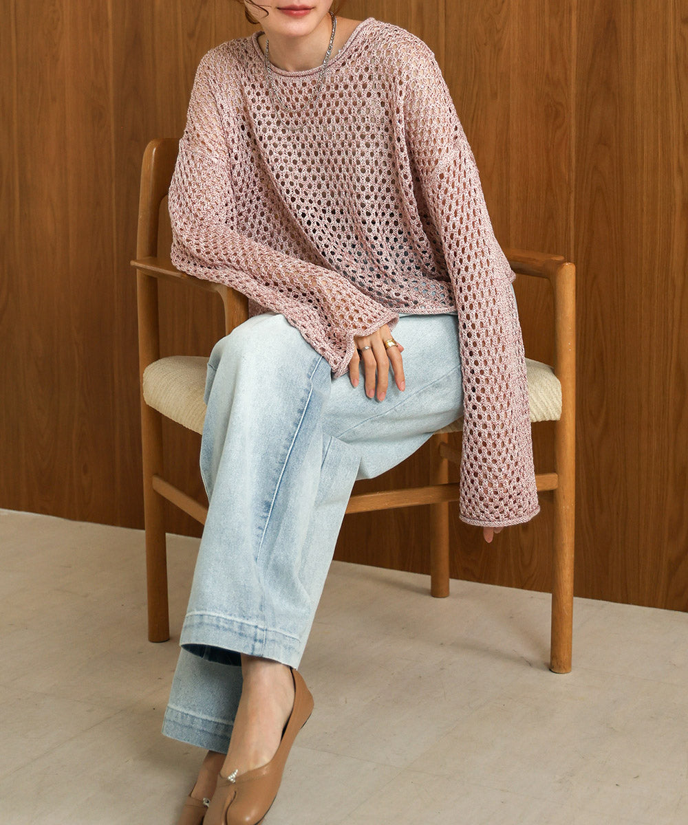 スパンコールメッシュニット